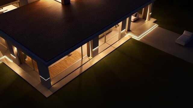 Circular Center-Outward Night Illumination of Modern Home &ndash; Honey-Gold Glow with Beautiful Light Diffusion