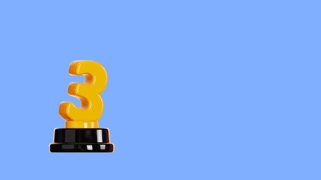 4K 3D Animation of a Spinning Gold Third Place Trophy on Blue Background