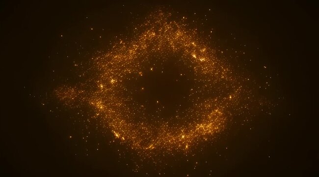 Premium Abstract golden glowing particles forming a dynamic diamond shape on dark background 4k