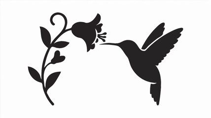 Naklejka premium Hummingbird and Flower Silhouette Illustration