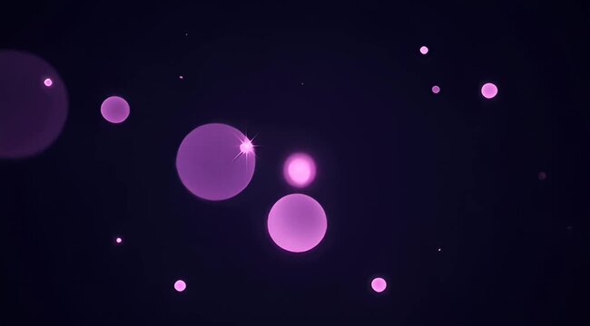 Abstract purple bokeh light particles floating on dark background loop video 4k