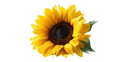 Fototapeta premium Vibrant ripe sunflower with striking yellow petals and clear blue sky background copy space