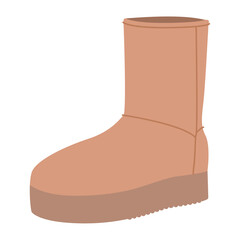 Beige winter mid boot women color flat. Flat fleece lined boot for warm winter wardrobe and casual styling. Technical fashion illustration CAD mockup smooth vector man unisex isolated trendy style. © Vectoressa