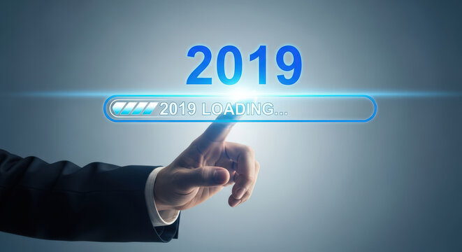 Loading 2019 Progress Bar Pointing Finger Business Technology Anticipation Update Transfer Downloading Digital Uploading Innovation Process Development