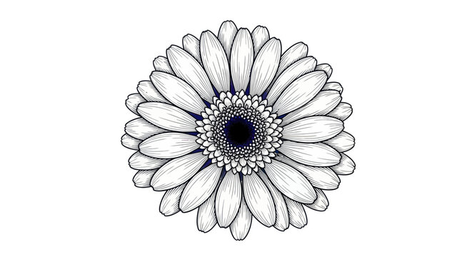 Hand-drawn Gerbera Daisy Flower Illustration - Black and White Line Art