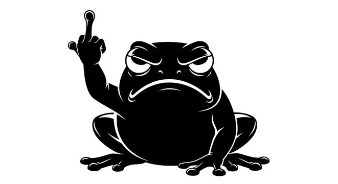 Angry Frog Giving Middle Finger Up, Cartoon Style, Black Silhouette