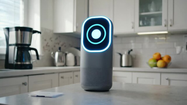 Device light ring activates as voice command is received and speaker responds with information 