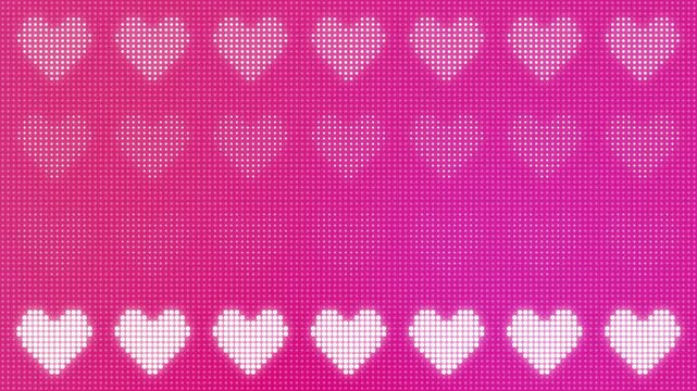 Pink Gradient LED Dot Background with White Hearts Lighting Sequential Loop