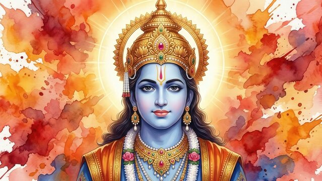 Sacred Lord Rama Face with Golden Crown and Aura