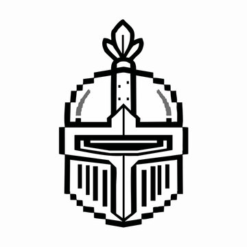 Pixelated Knight Helmet with Feathered Crest Design.