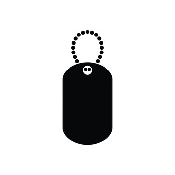 Simple black silhouette of a military dog tag with a chain