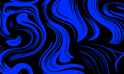Fototapeta premium Abstract black and blue swirl pattern with organic linocut texture. dynamic fluid.