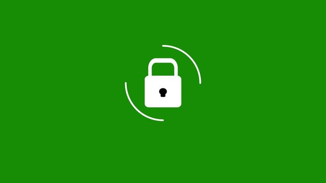 Padlock Security Icon, Minimal Lock Symbol for Privacy and Data Protection, Cuber Security Concept Illustration, Simple White Lock Sign Isolated on green Background.