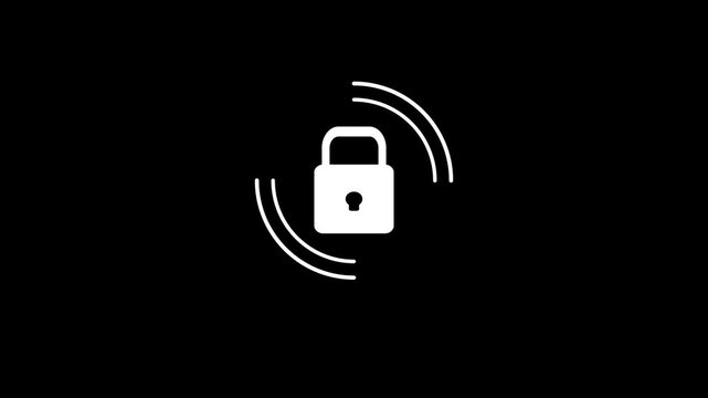 Minimal Lock Icon, Padlock Security Symbol, Privacy Protection Sign, Simple Flat Lock Illustration, Data Protection and Cuber Security Concept, White Lock Isolated on Black Background.
