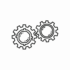 Fototapeta premium Two interlocking gears in a simple line art style.