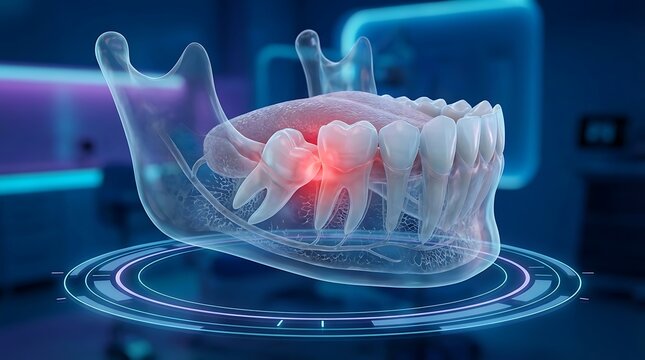 3D Dental Anatomy Jaw Bone With Toothache Pain Highlighted