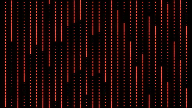Red vertical digital lines with dotted segments and dark negative space abstract texture pattern
