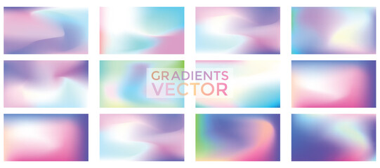 Fototapeta premium Soft holographic gradient mesh backgrounds set with fluid pastel colors modern abstract vector wallpaper