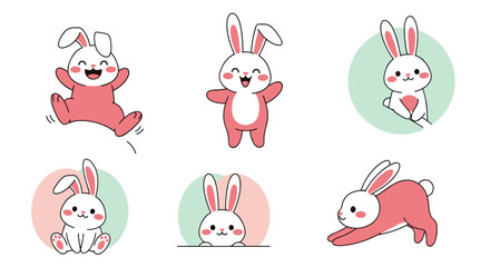 Cute cartoon bunny emoticon illustrations.