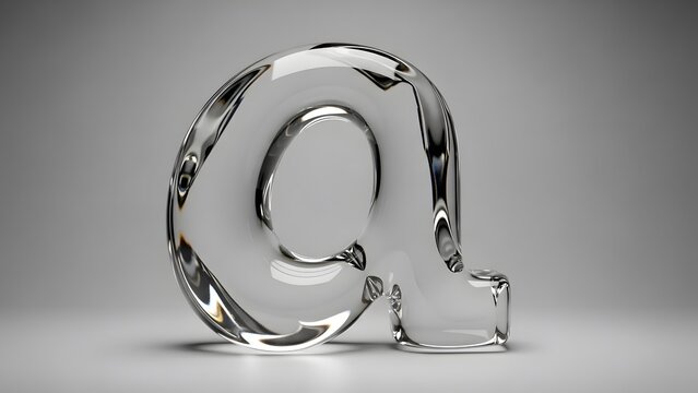 Lowercase letter a 3d render transparent glass bubble font design isolated on neutral grey background smooth reflective clear crystal liquid alphabet