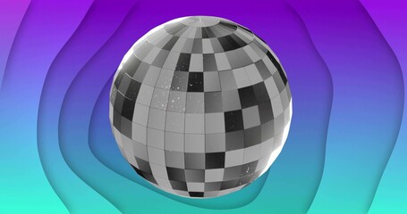 Floating gray mirrored tiled sphere hovering over studio render backdrop, with gleam, scratches