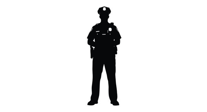 Silhouette of a standing police officer figure wearing a full uniform and duty belt equipment