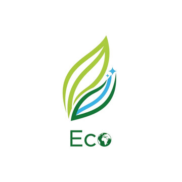 Eco logo with green leaf and blue accent
