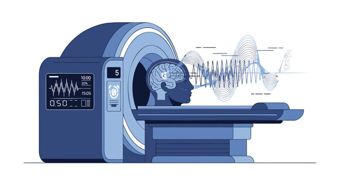 MRI machine vector illustration with skeleton scan