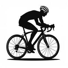 Naklejka premium Silhouette of a Cyclist in Motion on a Road Bicycle Against a White Background