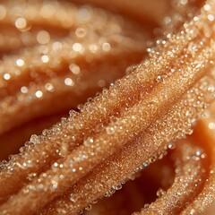 Close Up Macro Shot Of Golden Churros Coated In Sugar And Sparkles With Soft Bokeh Background Lighting