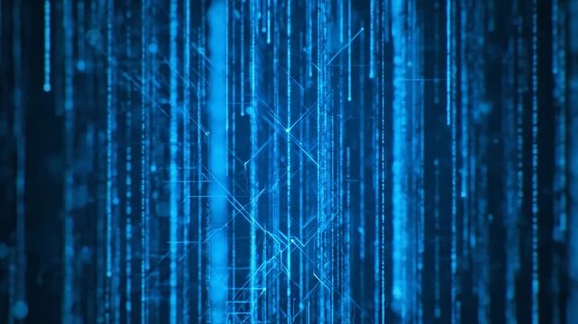 Abstract Blue Digital Network Data Streams Flowing Downwards.