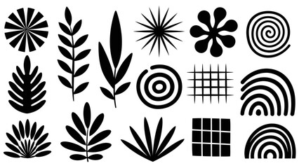 Fototapeta premium Collection of Abstract Black Organic Shapes and Botanical Elements.