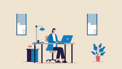 Fototapeta premium Vector illustration of businesswoman working at office desk