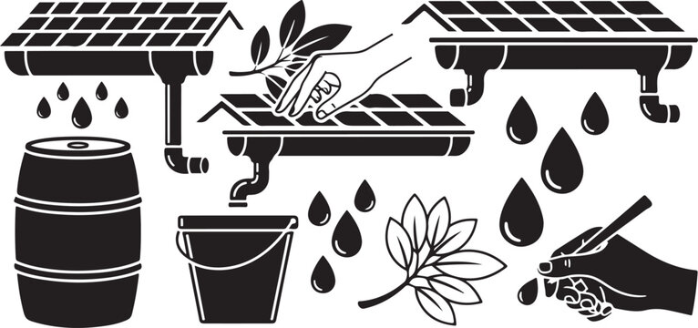 Rainwater Harvesting System with Solar Panels and Watering Can