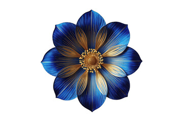 Elegant metallic blue and gold flower blooming, symbolizing luxury, wealth, and sophisticated beauty with transparent background
