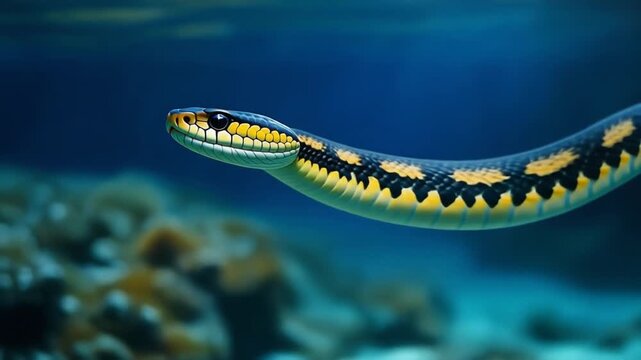 Snake swimming in aquarium water