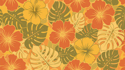 Tropical Hawaiian Hibiscus Flower Leaf Pattern Background - Summer Vacation Design © Mucher