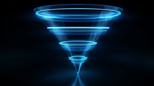 Futuristic funnel with a high-tech aesthetic and sharp lighting reflections, copy space