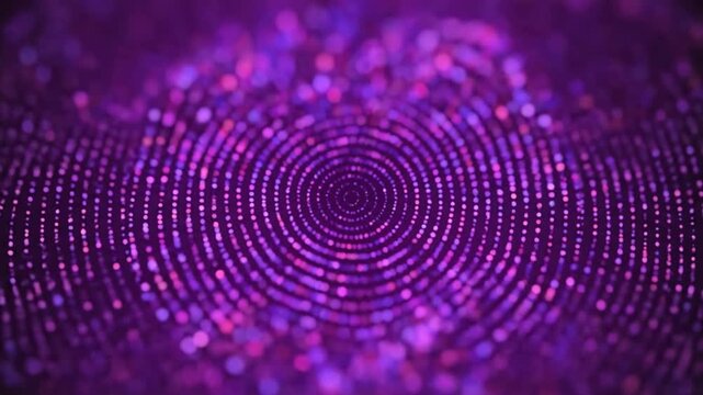 Mesmerizing digital wave of purple and pink dots creating a dynamic vortex motion background.