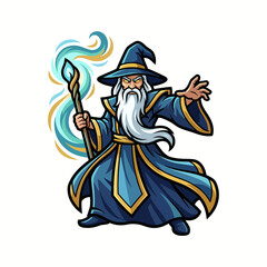 Obraz premium This captivating image showcases a wise wizard casting a spell, complete with traditional attire and magical effects, ideal for fantasy-themed projects, gaming or storytelling.