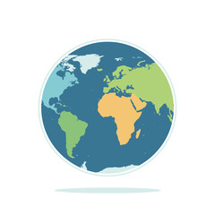 Colorful flat earth map illustration with continents in distinct colors on white background