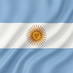 The flag of Argentina waving gently in the wind with a bright sun symbol