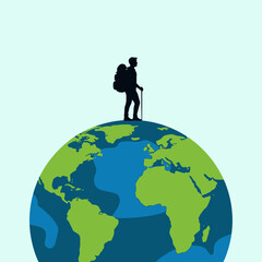Adventurer standing on top of the world, global travel and exploration concept