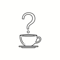 A simple line drawing of a cup and saucer with a question mark above it