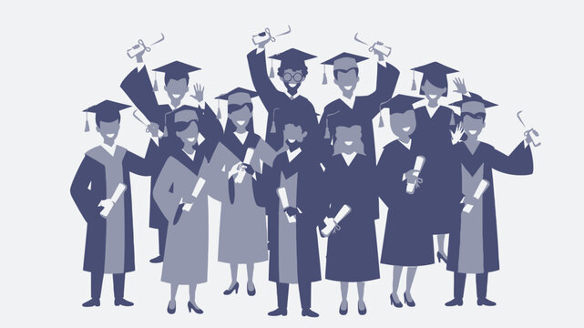 Group of Graduates in Caps and Gowns Celebrating vector illustration