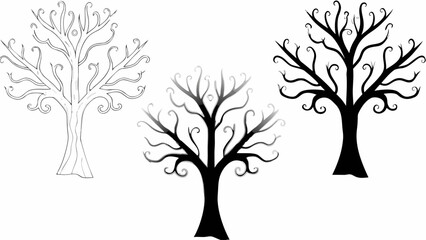 Obraz premium A minimalist vector graphic illustration of three bare trees in different silhouettes