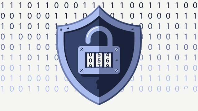 Digital Security Shield with Padlock and Binary Code vector illustration