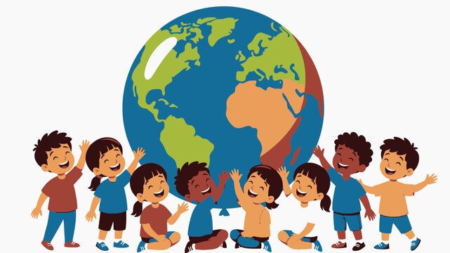 Children Surrounding the World vector illustration