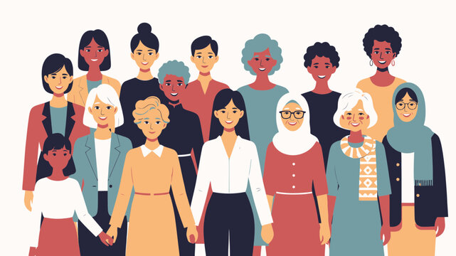 Diverse Group of Women Standing Together vector illustration