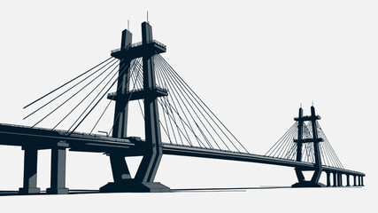 Obraz premium Modern Cable-Stayed Bridge Dark Silhouette vector illustration